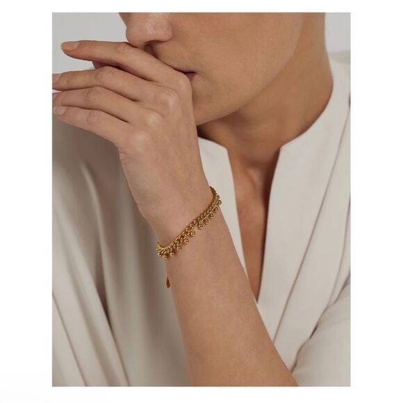 18K Gold Chain Beads Bracelet Minimalist Delicate Bracelet 7”+3” inch extension - Picture 1 of 6